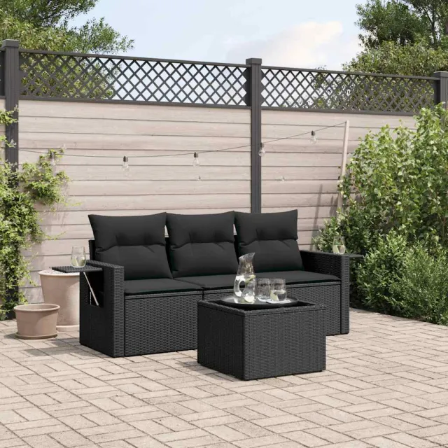 vidaXL 4-delige Loungeset met kussens poly rattan zwart, foto 2