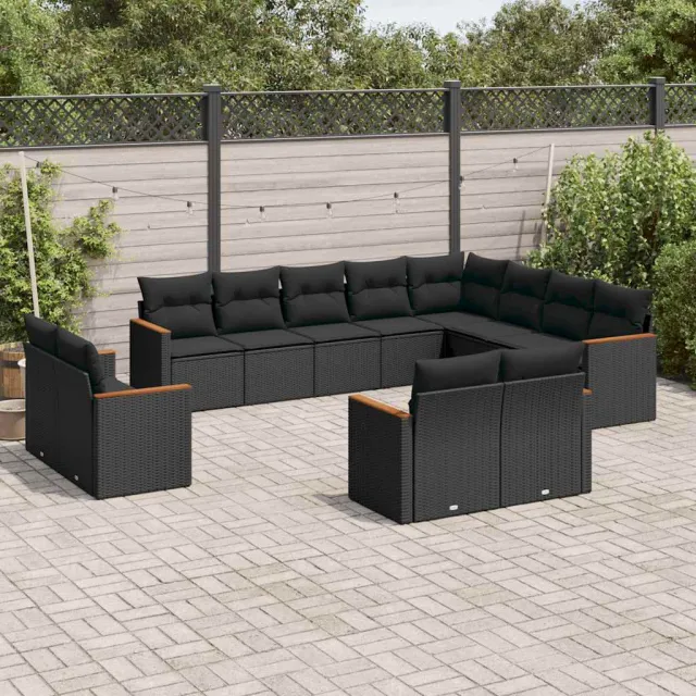 vidaXL 12-delige Loungeset met kussens poly rattan zwart, foto 2