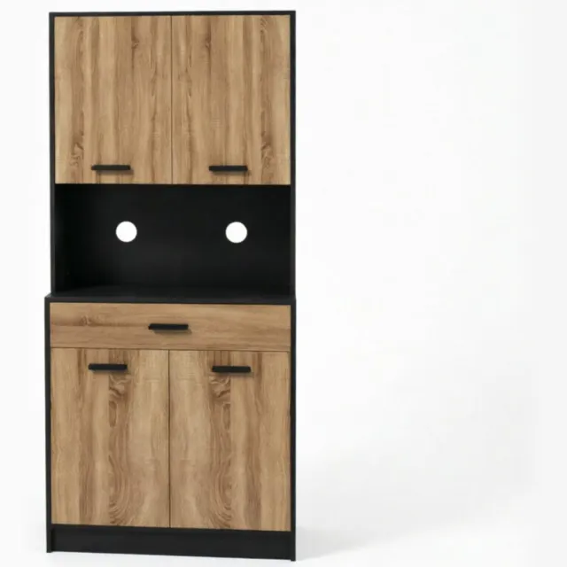 MIVRAY Keukenkast - Opbergkast Met Vier Deuren En Lade - Met Kabeldoorvoer Voor Keuken - Spaanplaat - 80 X 40 X 180 Cm - Zwart Naturel