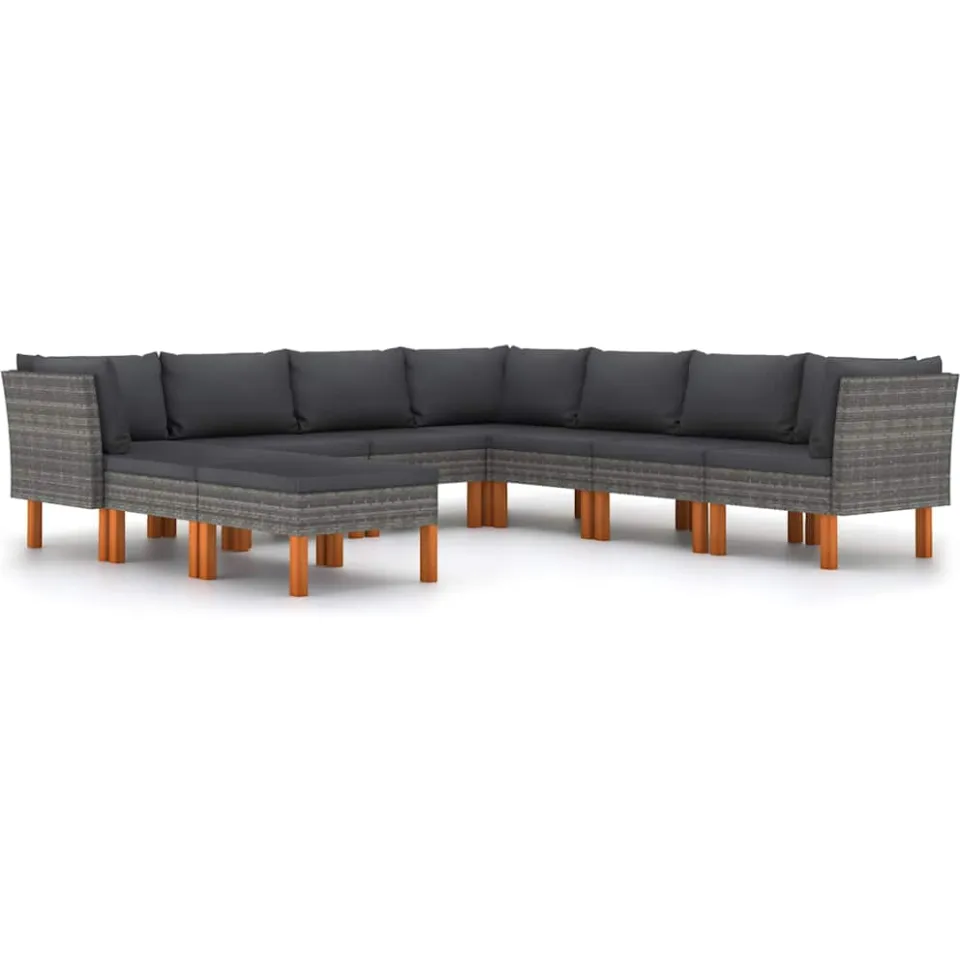 vidaXL 9-delige Loungeset met kussens poly rattan grijs, foto 4