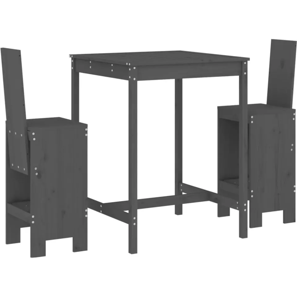 vidaXL 3-delige Tuinbarset massief grenenhout grijs, foto 3