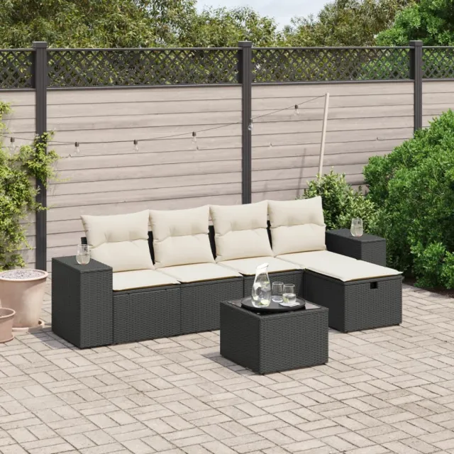 vidaXL 6-delige Loungeset met kussens poly rattan zwart, foto 2