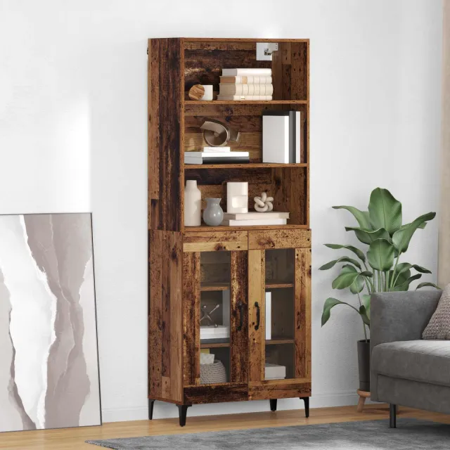 vidaXL Hoge kast Oud Hout 69,5 x 34 x 180 cm Bewerkt hout Bruin