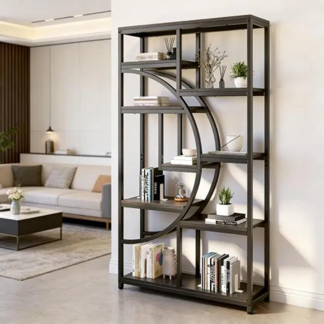 CHICFURN Boekenkast 95 cm - 9 open vakken - Vrijstaand - Zwart