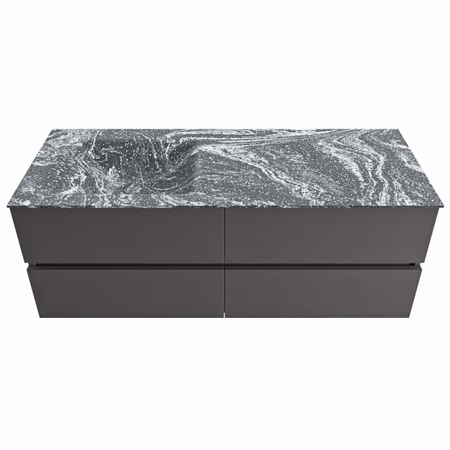 Mondiaz VICA-DLUX 130cm badmeubel onderkast Dark grey 4 lades. Inbouw wastafel CLOUD links 1 kraangat, kleur Lava.