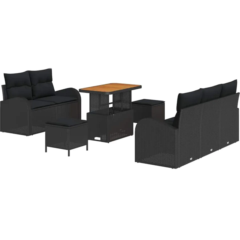 vidaXL Tuinbankenset 8 st Zwart poly rattan