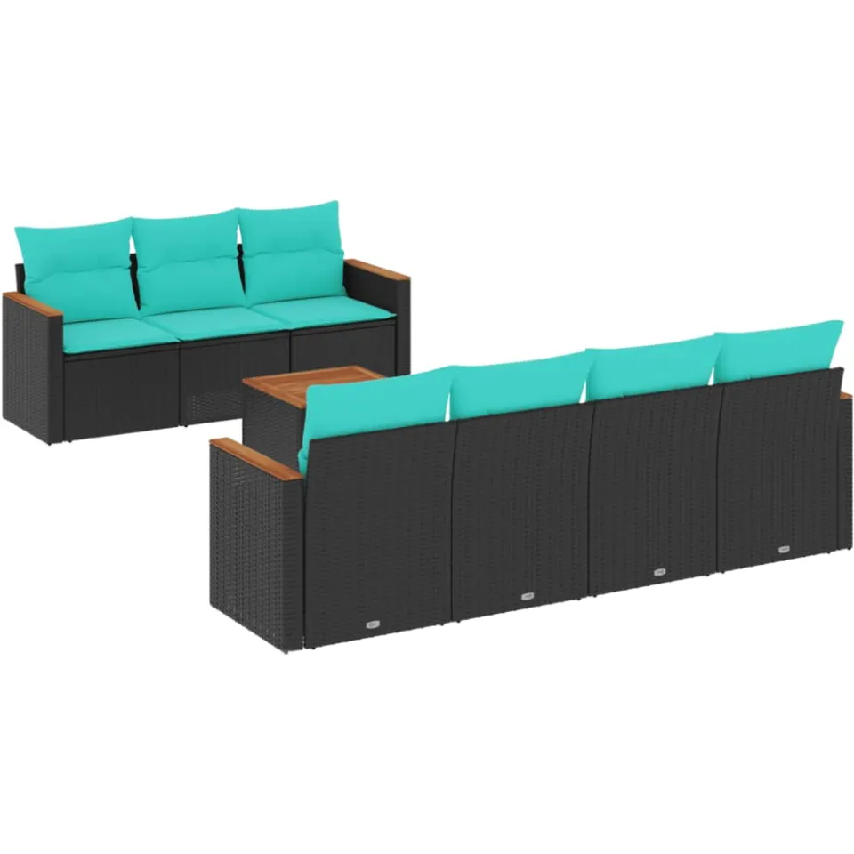 vidaXL 8-delige tuinbankset met kussens, zwart polyrotan, foto 3