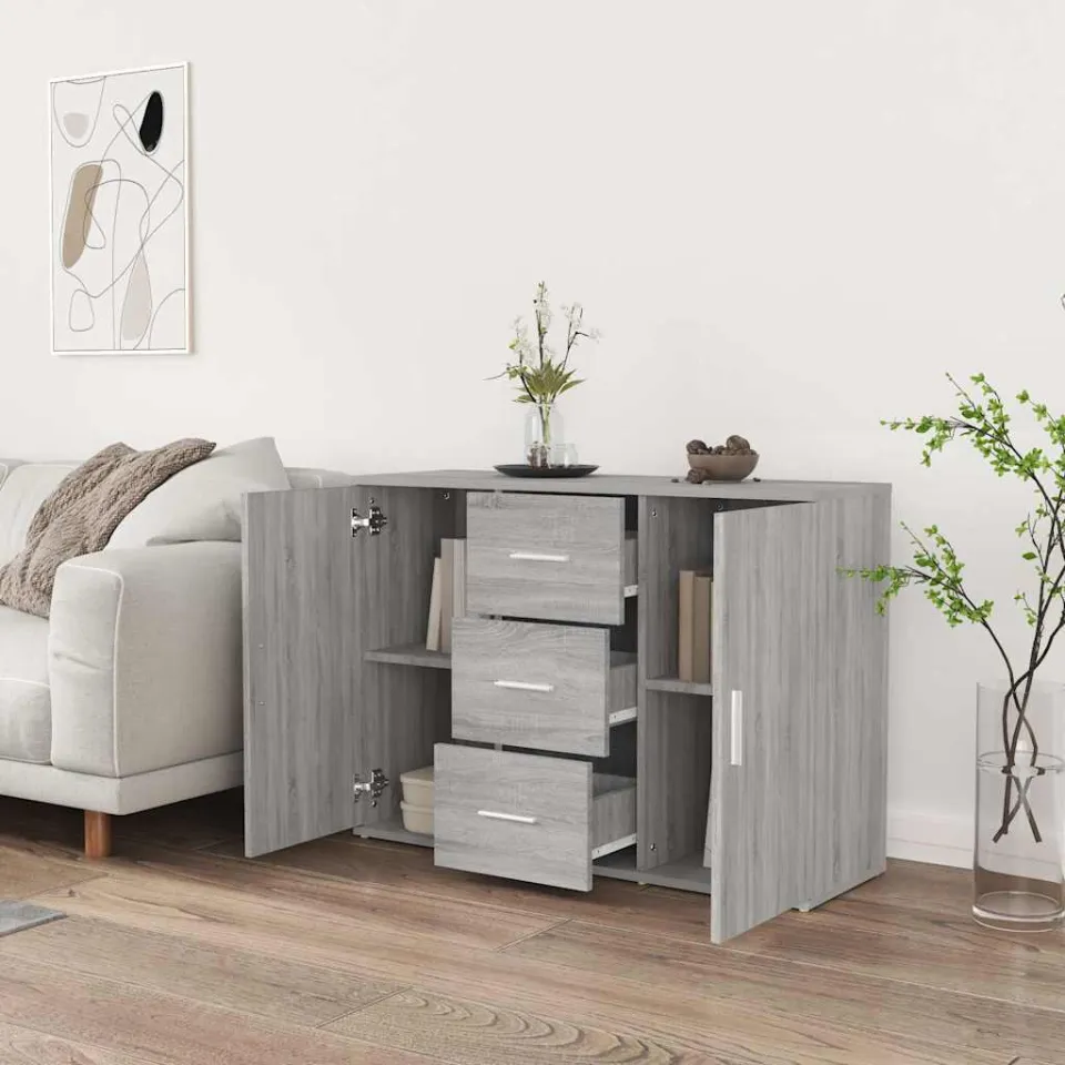 vidaXL Dressoir 91x29,5x65 cm bewerkt hout grijs sonoma eikenkleurig, foto 2