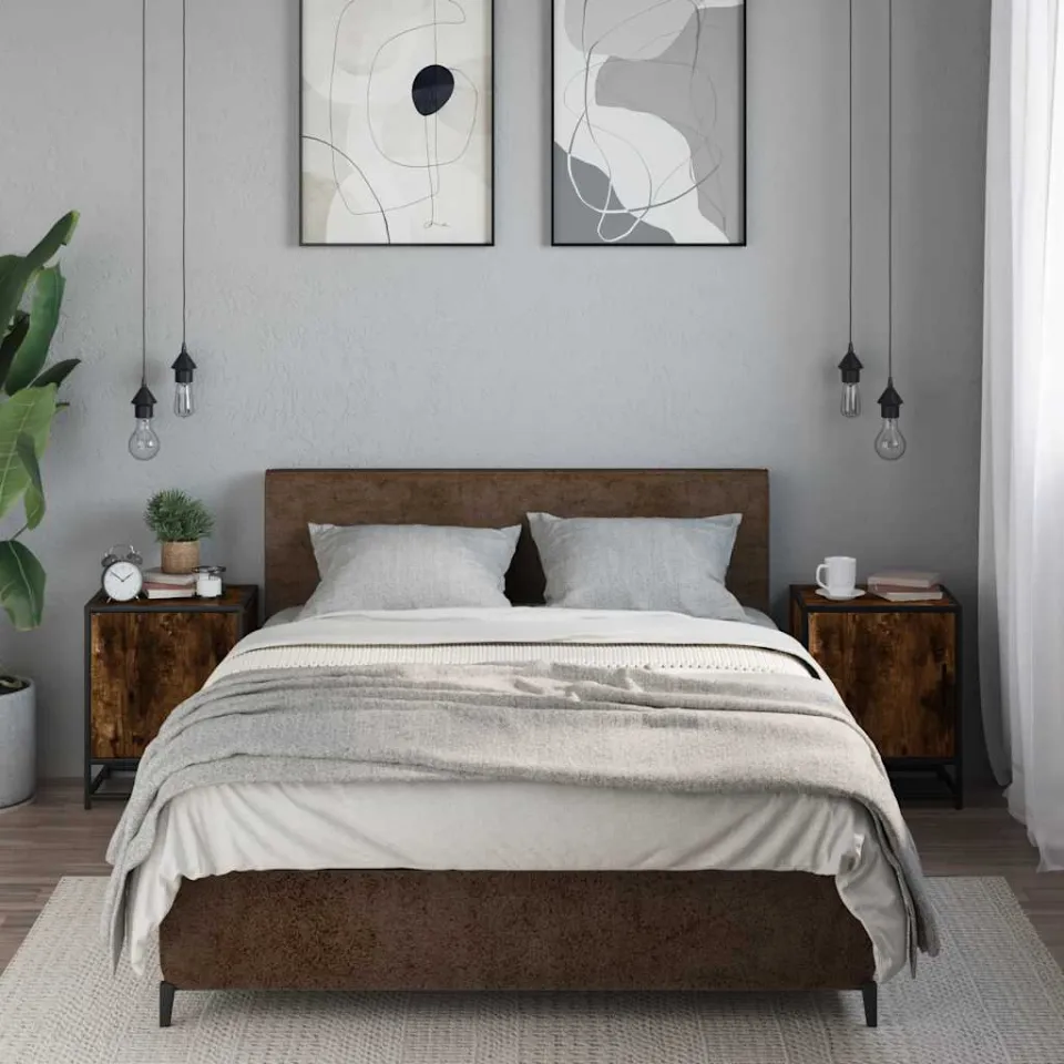 vidaXL Nachtkastjes 2 st 40x31x50 cm bewerkt hout&metaal gerookt eiken, foto 3