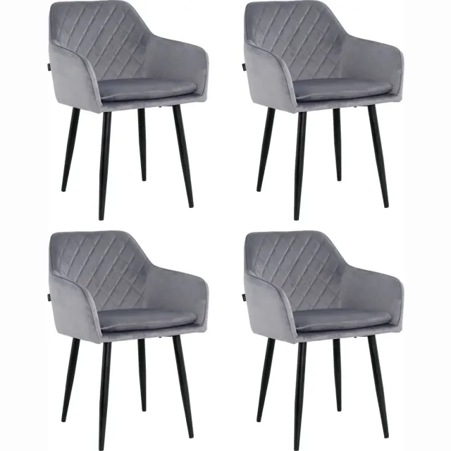 Lina Noble Eetkamerstoelen - Grijs - Set van 4 - Velvet