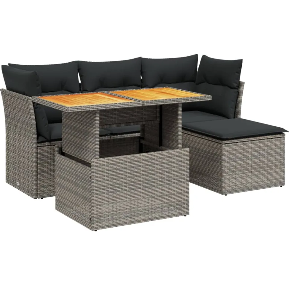 vidaXL 6-delige Loungeset met kussens poly rattan grijs, foto 3