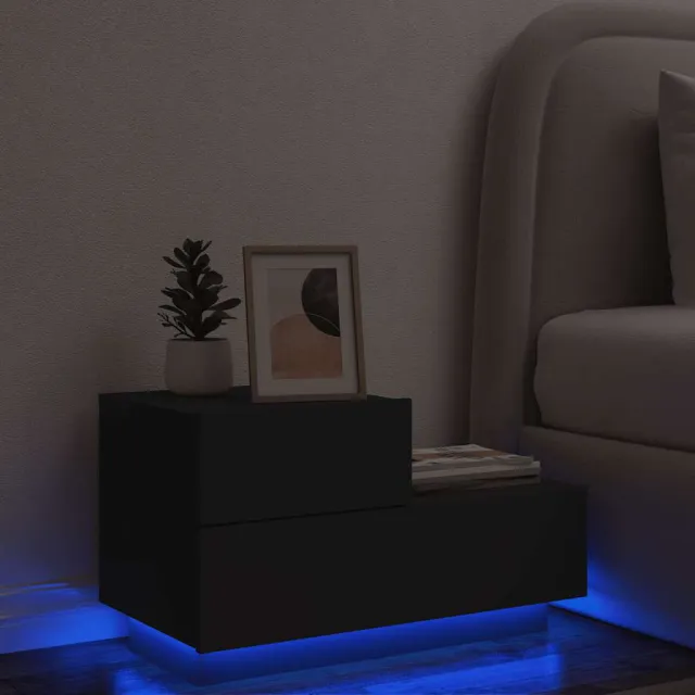 vidaXL Nachtkastje met LED-verlichting 70x36x40,5 cm zwart, foto 2