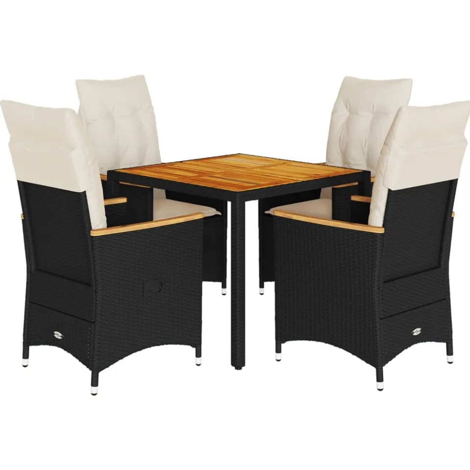 vidaXL 5-delige Tuinset met kussens poly rattan zwart, foto 3