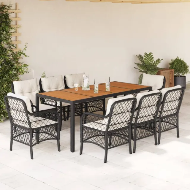 vidaXL 9-delige Tuinset poly rattan zwart