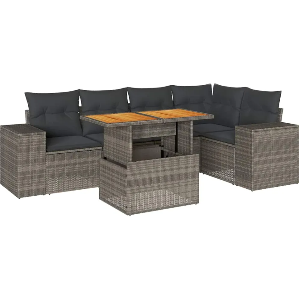 vidaXL 6-delige Loungeset met kussens poly rattan grijs, foto 3