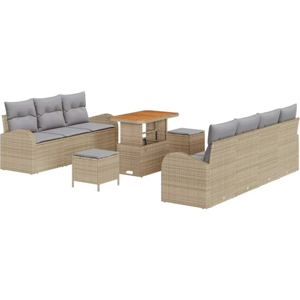 vidaXL Tuinbankenset 10 st Beige poly rattan, foto 4