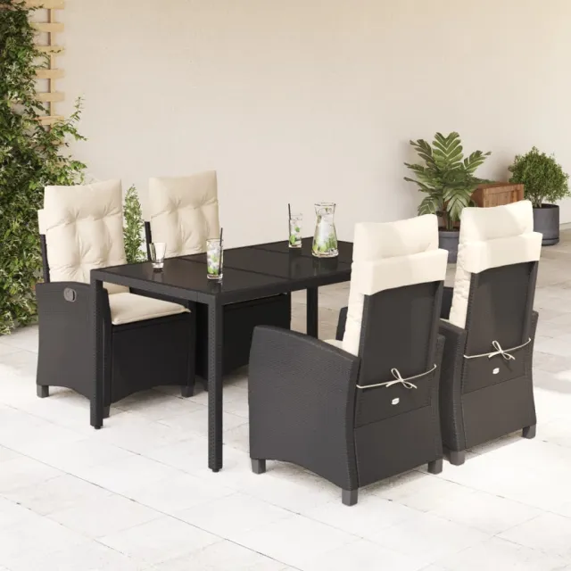 vidaXL 5-delige Tuinset met kussens poly rattan zwart, foto 2