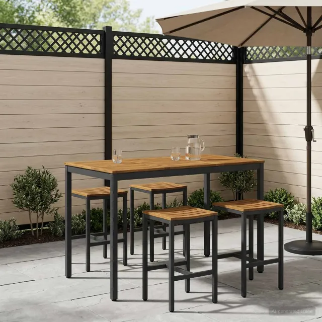 vidaXL Tuinbar Tafel NAARDEN Naturel en Zwart 141 x 80,5 x 105 cm, foto 2