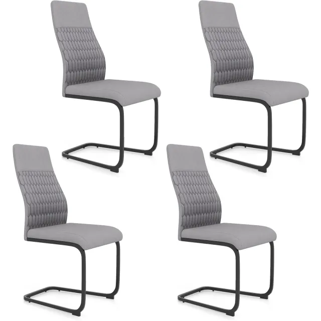 Costway Set van 4 eetkamerstoelen, gestoffeerde keukenstoel met hoge rugleuning, U-vormige metalen voet, antislip voetkussen, armloze eetkamerstoel, moderne gestoffeerde stoel voor eetkamer, keuken Grijs