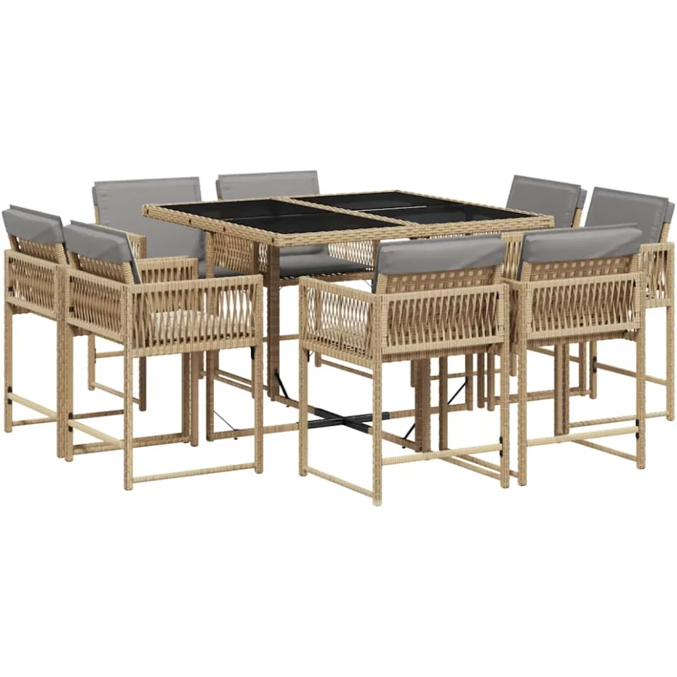 vidaXL 9-delige Tuinset met kussens poly rattan gemengd beige, foto 3