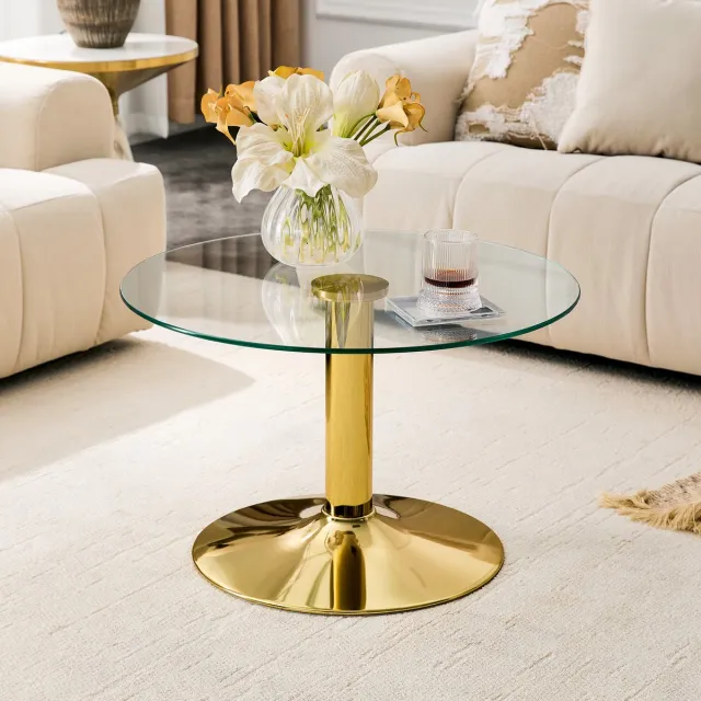 VVBV Salontafel 70x70x45 cm – Modern Design – Krasbestendig – Voor Woonkamer – Metalen Frame – Goud