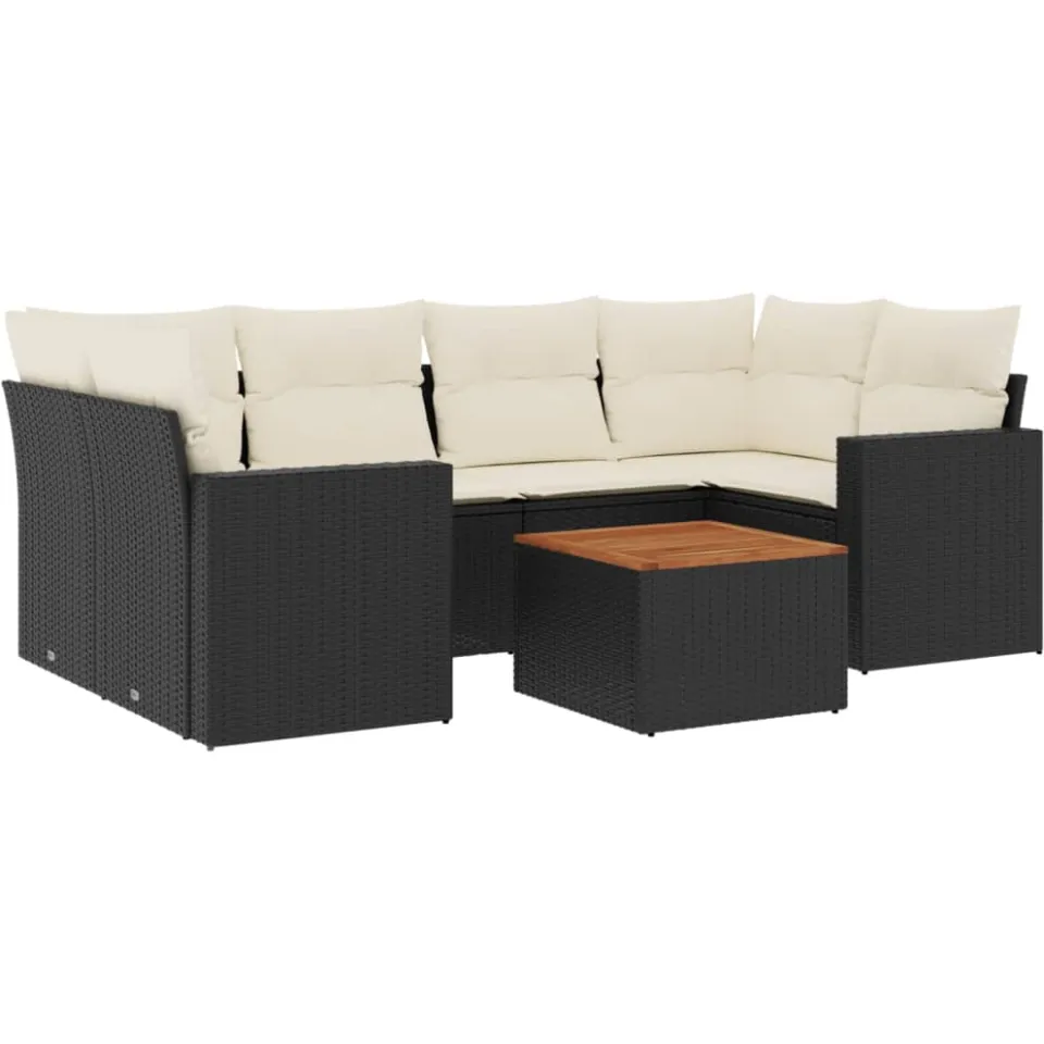 vidaXL 7-delige Loungeset met kussens poly rattan zwart