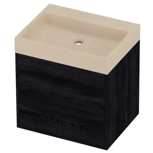 Proline Evoli Badmeubelset Hardsteen Loft In Kader 60x46x62 cm Sand Stone Black Oak Eiken
