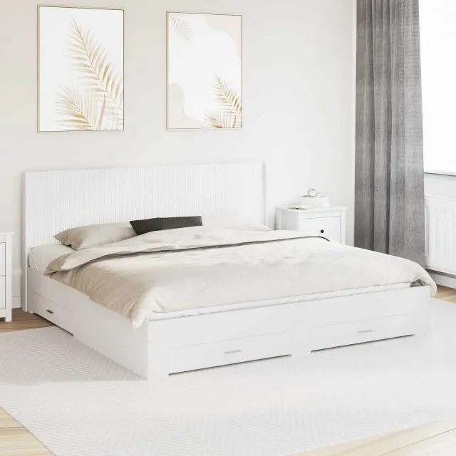 vidaXL Bedframe met opbergruimte en hoofdbord Wit Bewerkt hout