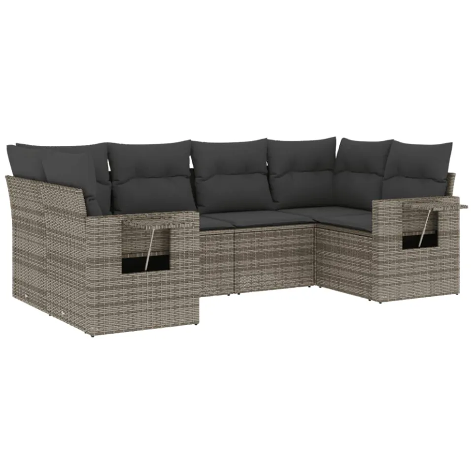 vidaXL 6-delige Loungeset met kussens poly rattan grijs