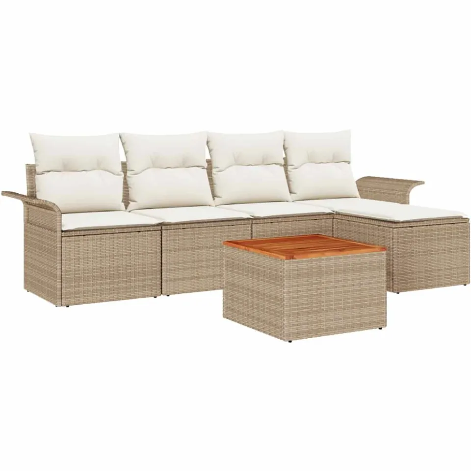 vidaXL Tuinbankenset 6 st Beige poly rattan