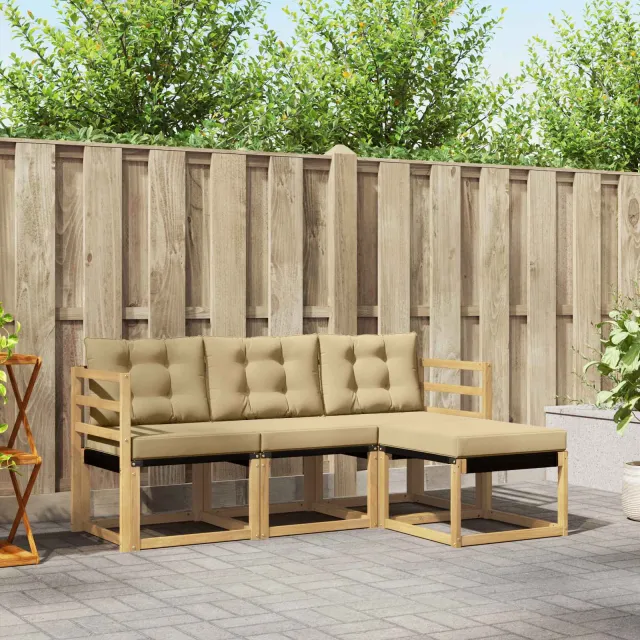 vidaXL Buiten bankenset 4 st 4-zits Wit en Beige Bruin