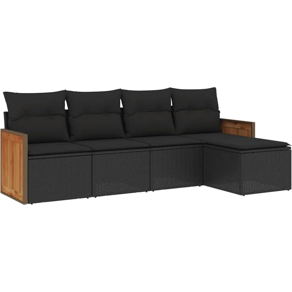 vidaXL 5-delige Loungeset met kussens poly rattan zwart, foto 3
