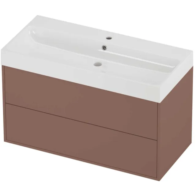 Proline Podium Badmeubelset Polystone Loft In Kader 100x46x62 cm Glans Wit Beauty Blush Rosé Goud
