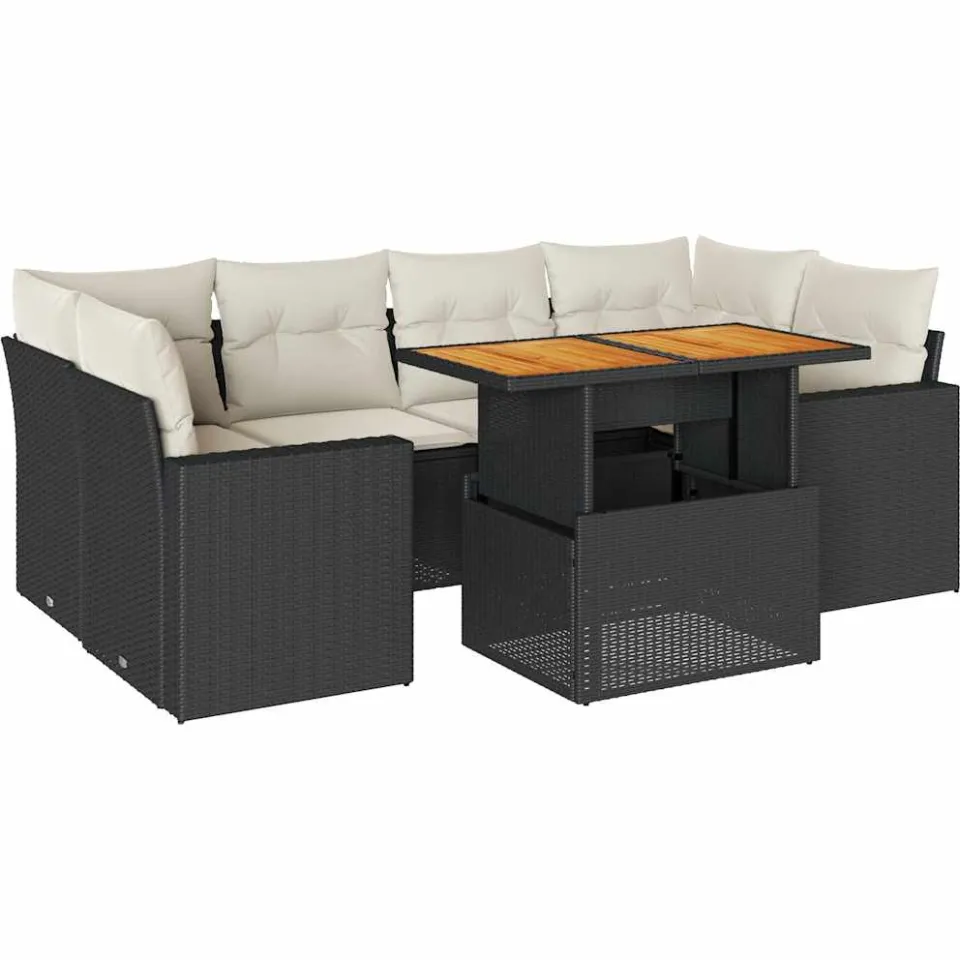 vidaXL 7-delige Loungeset met kussens poly rattan zwart, foto 3