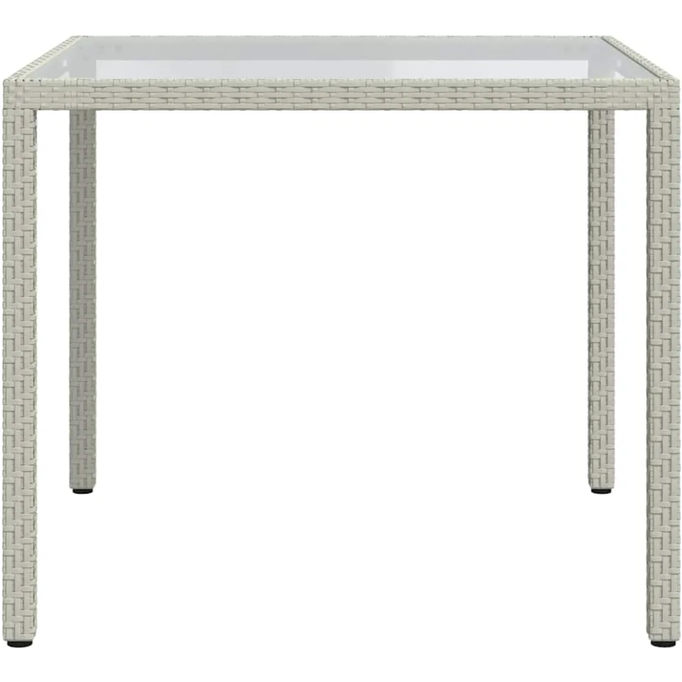vidaXL Tuintafel 90x90x75 cm gehard glas en poly rattan wit
