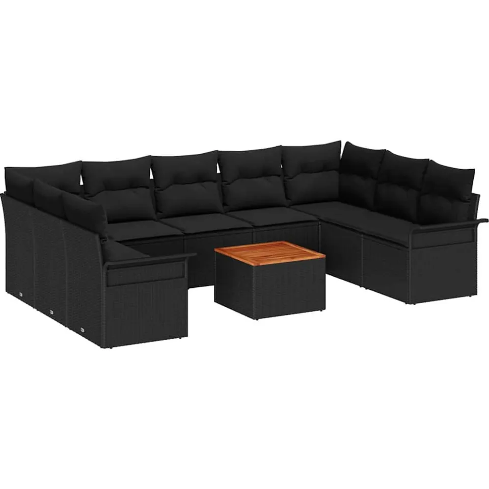 vidaXL Tuinbankenset 10 st Zwart poly rattan
