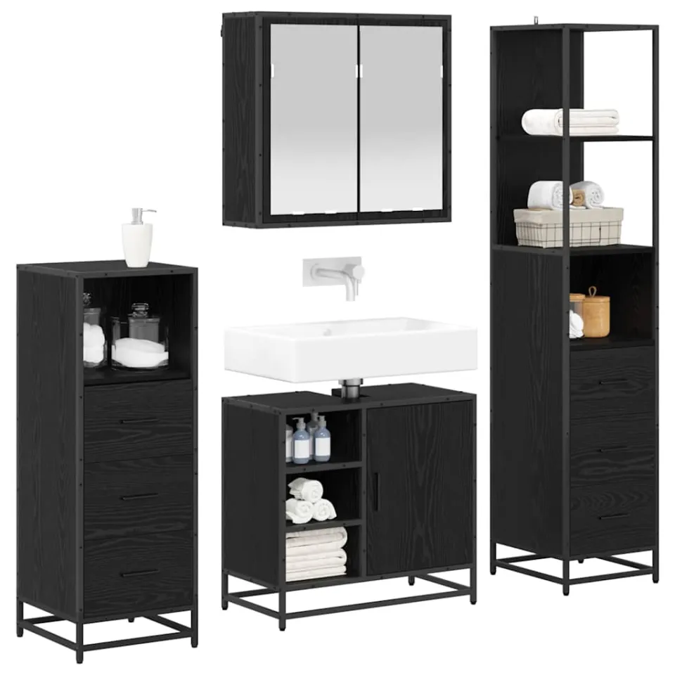 vidaXL Badkamermeubelset 4 st Zwart Eiken 65 x 33 x 60 cm Bewerkt hout, foto 2