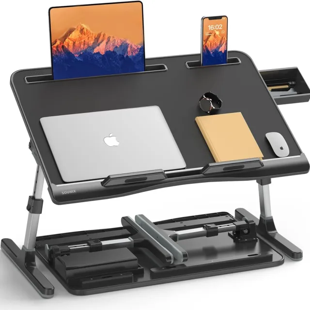 Sounix Laptoptafel - Bedtafel - Banktafel - Laptoptafel verstelbaar - Verstelbaar - Laptopstandaard - Ontbijttafel - Ontbijt op bed - Zwart
