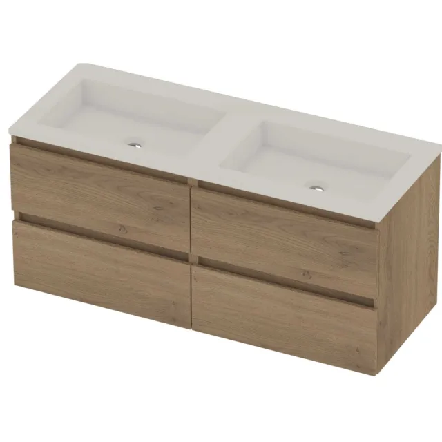 Basic-Line Aura 46 Badmeubelset Acryl 120x46x54 cm A46gwepo2x600 Pure Oak Glans Wit