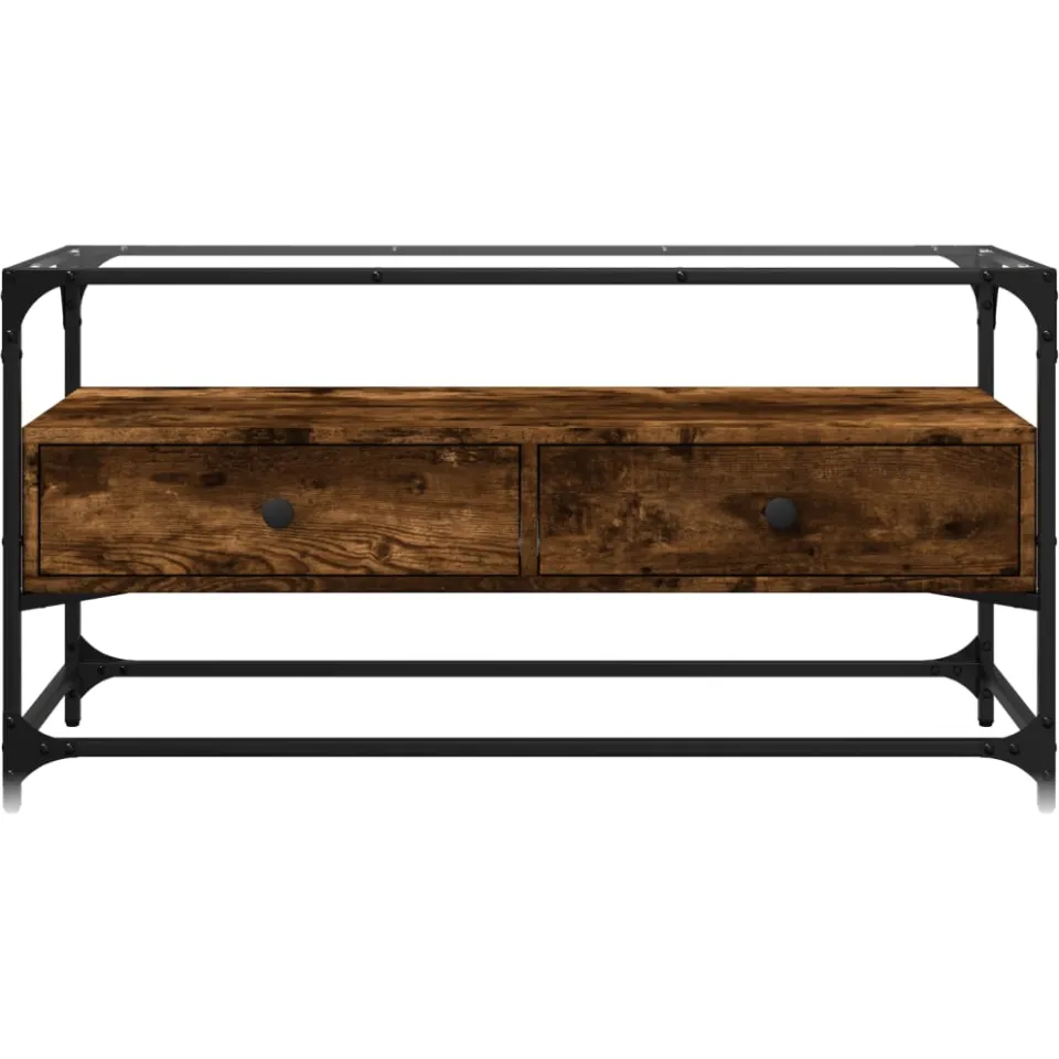 vidaXL Tv-meubel met glazen blad 98x35x51 cm hout gerookt eikenkleurig Bruin