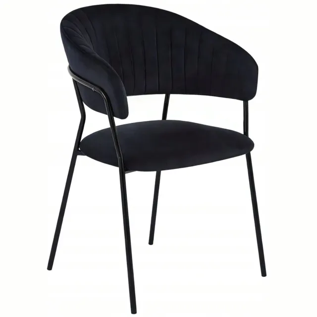 Furnitex Riviera 100 - Eetkamerstoel - Zwart fluweel - Zwart metalen onderstel - Art-decostijl