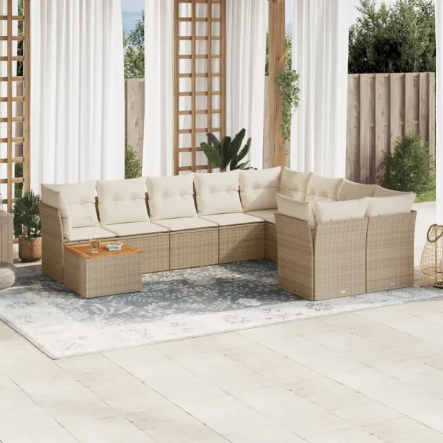 vidaXL 10-delige Loungeset met kussens poly rattan beige, foto 2