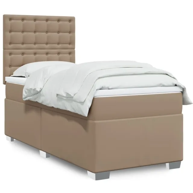vidaXL Boxspring met matras kunstleer cappuccinokleurig 90x200 cm bruin