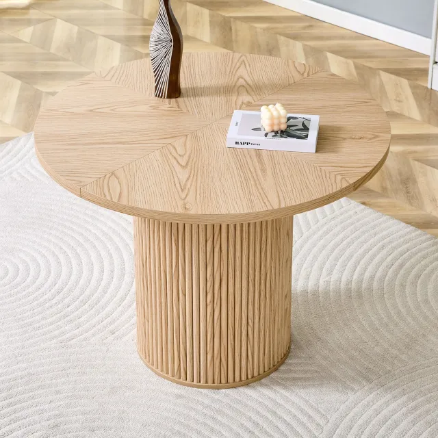 CHICFURN Eettafel - 4-6 personen - opbergruimte - rond - natuurlijk hout Naturel hout