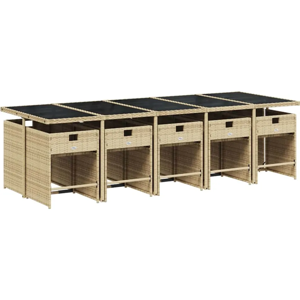 vidaXL 11-delige Tuinset met kussens poly rattan gemengd beige