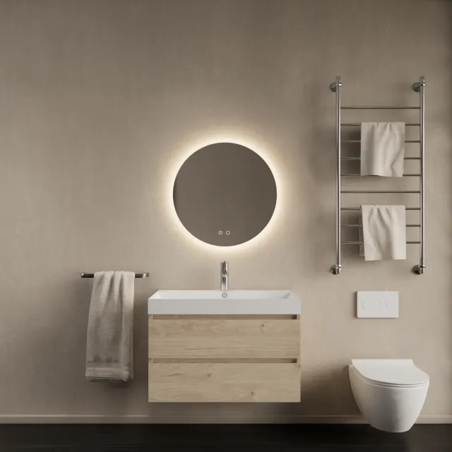 Gliss Design Badkamermeubelset Gliss Design Milan Met Lako Wastafel 80 Cm Kastanje (Keuze Wastafel) Eiken