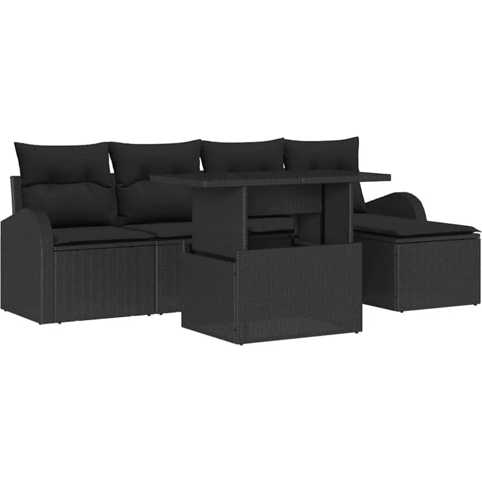 vidaXL Tuin Sofa Set 6 st Zwart poly rattan