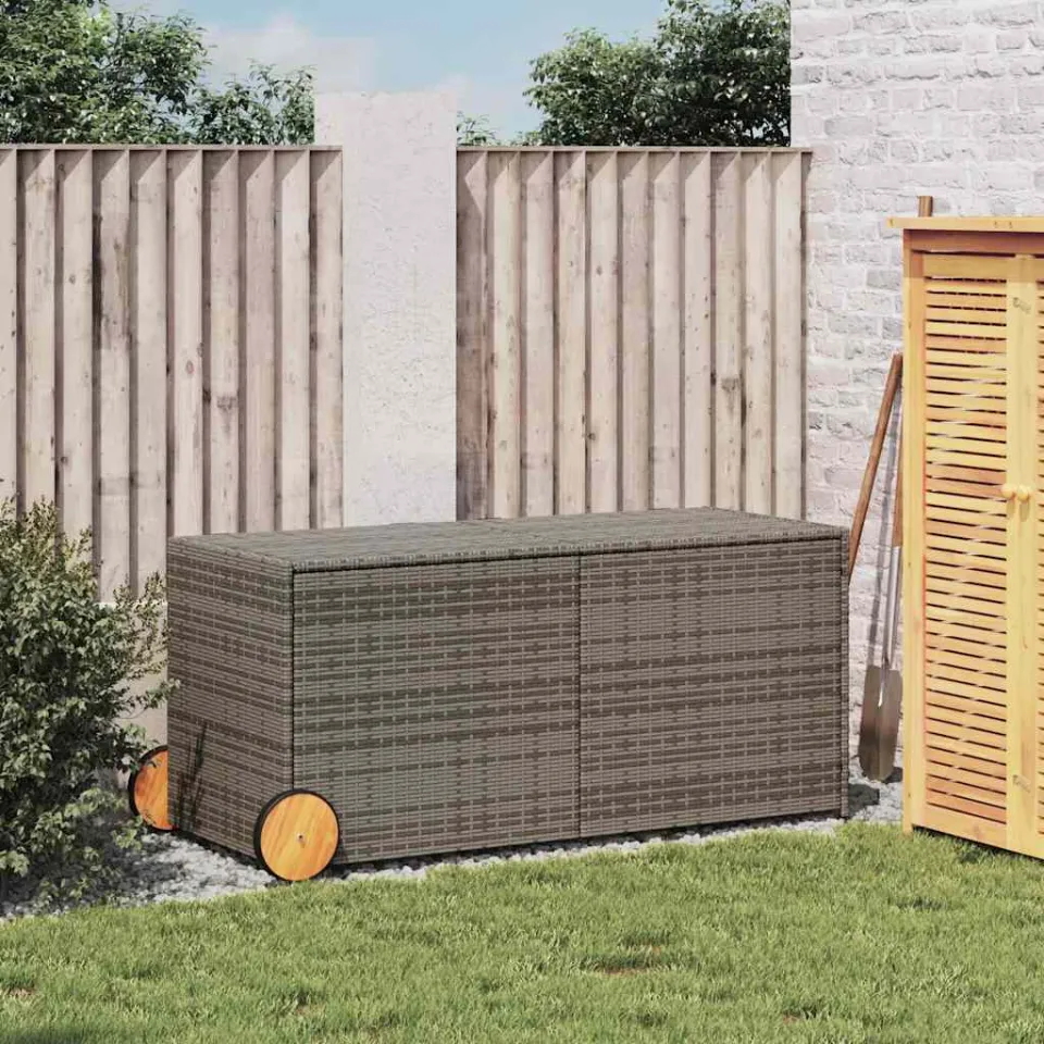 vidaXL Tuinbox met wielen 283 L poly rattan grijs, foto 3