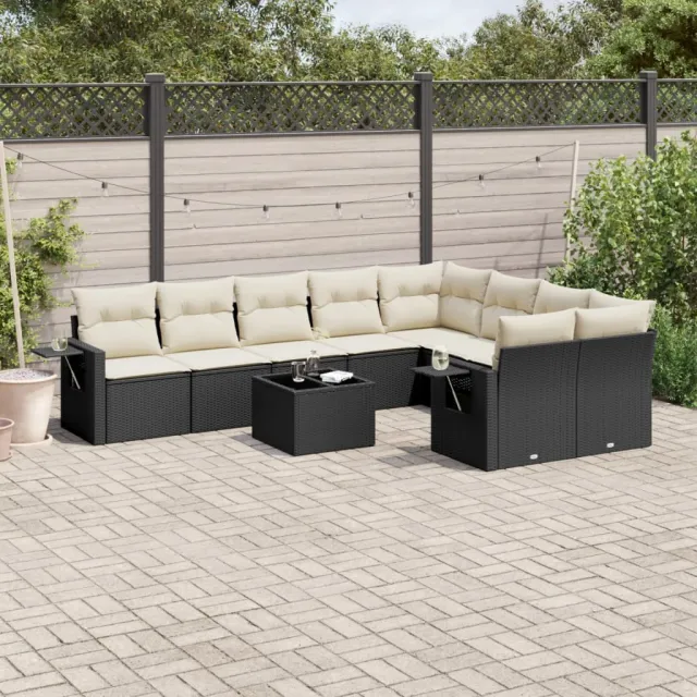 vidaXL 10-delige Loungeset met kussens poly rattan zwart, foto 2