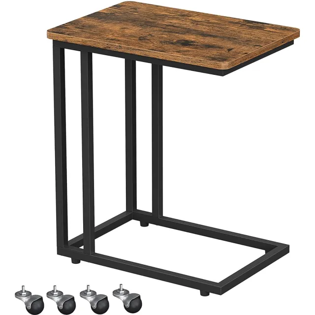 Furnibella Bijzettafel, nachtkastje, banktafel op wielen, 50 x 35 x 60 cm, salontafel, eenvoudig te monteren, stabiel, met metalen frame, industrieel ontwerp, vintage bruin-zwart LNT50X DONKERBRUIN